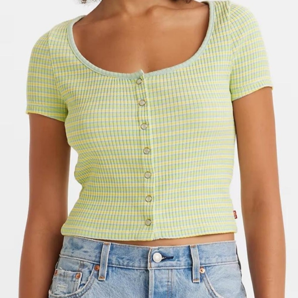 Levi's Yellow and Blue Checkered Crop Top